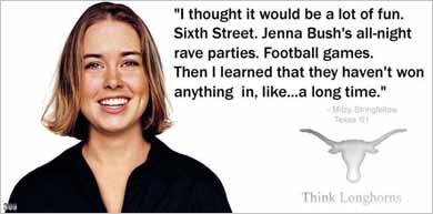 [Jenna Bush - rave parties - football games]